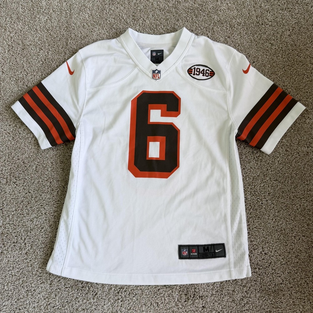Cleveland Browns Jersey Boys Medium White NFL Football Nike Mayfield 6 On Field